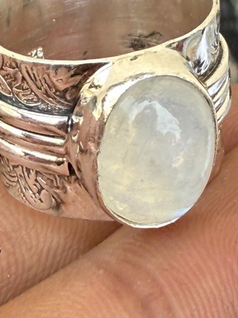Sterling Silver Moonstone Statement Ring - Iridescent White